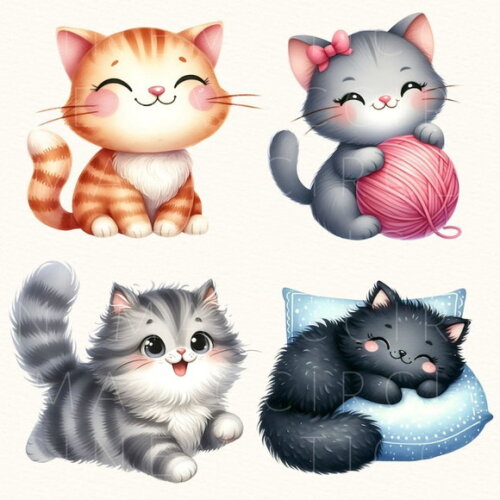 Kit Digital Gatinhos Aquarela Premium - Happy Cats (cc)