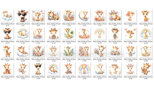 Kit Digital Girafa Baby Aquarela Png (pague 1 Leve +4)