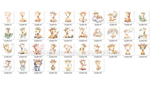 Kit Digital Girafa Baby Aquarela #2 Png Premium