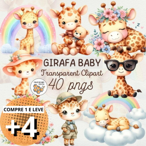 Kit Digital Girafa Baby Aquarela Png (pague 1 Leve +4)