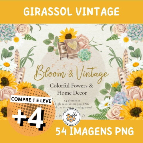 Kit Digital Girassol - Bloom & Vintage Aquarela