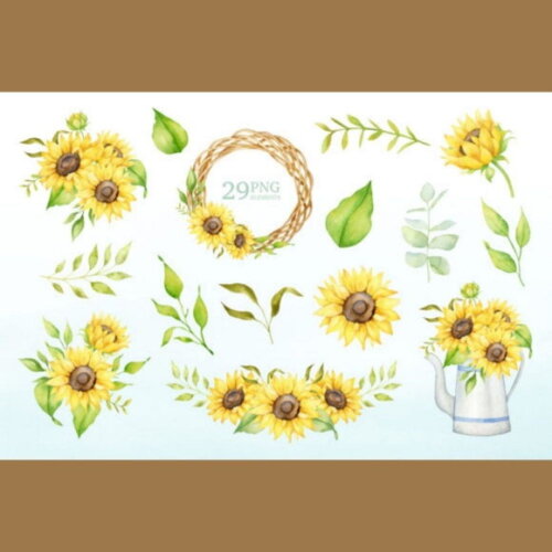 Kit Digital Girassol Aquarela - Sunflowers Watercolor