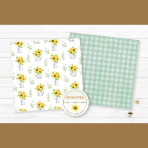 Kit Digital Girassol Aquarela - Sunflowers Watercolor