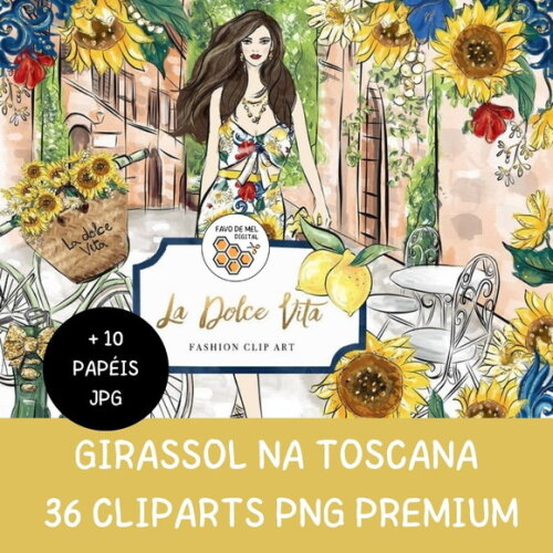 Kit Digital Girassol Aquarela Premium - La Dolce Vita