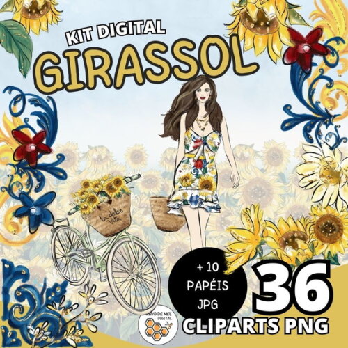 Kit Digital Girassol Aquarela Premium - La Dolce Vita
