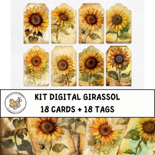 Kit Digital Girassol Vintage - Sunflower Tags