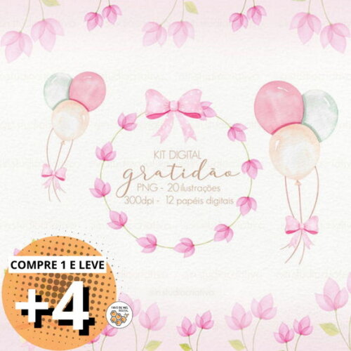 Kit Digital Gratidão - Floral Aquarela