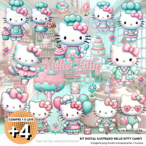 Kit Digital Hello Kitty Candy Png (pague 1 Leve +4)