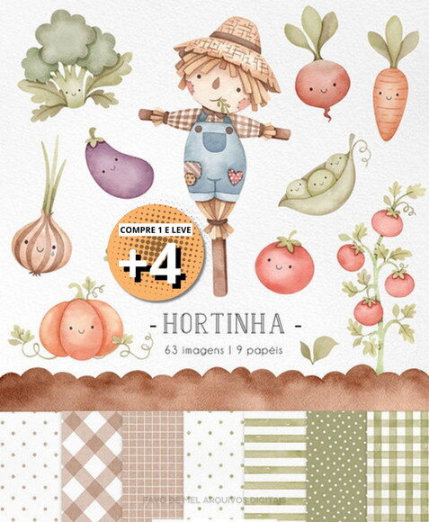 Kit Digital Hortinha Aquarela (pague 1 Leve +4)