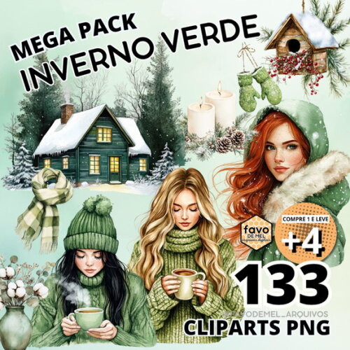 Kit Digital Inverno Verde - Garotas Aquarela