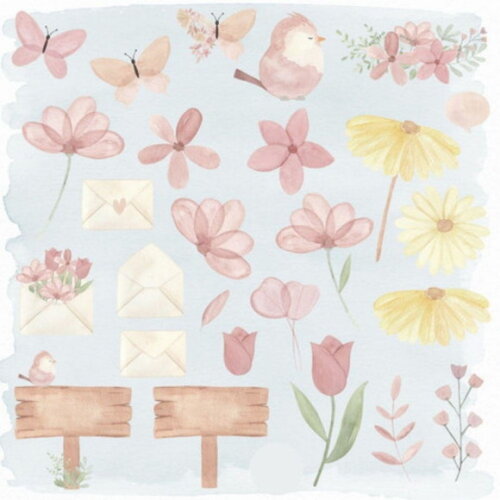 Kit Digital Jardim Aquarela - Elementos e Papéis