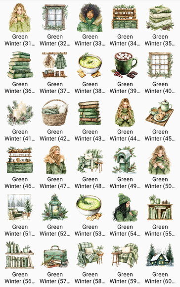 Kit Digital Inverno Verde - Garotas Aquarela