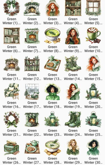 Kit Digital Inverno Verde - Garotas Aquarela