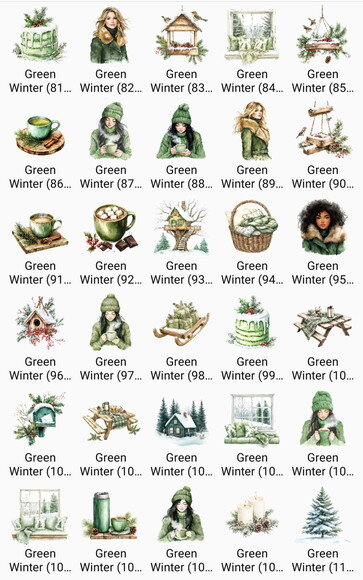 Kit Digital Inverno Verde - Garotas Aquarela