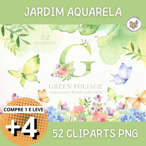 Kit Digital Jardim Aquarela - Green Foliage