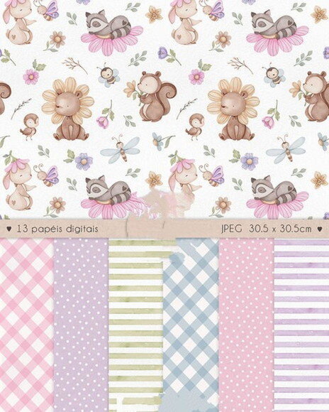 Kit Digital Jardim Aquarela | Primavera | Animais e Flores