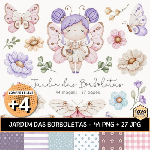 Kit Digital Jardim das Borboletas Aquarela