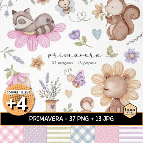 Kit Digital Jardim Aquarela | Primavera | Animais e Flores