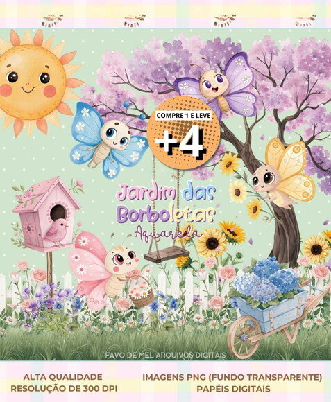 Kit Digital Jardim das Borboletas Aquarela #2