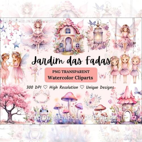 Kit Digital Jardim das Fadas #8 Fadinhas Aquarela Png