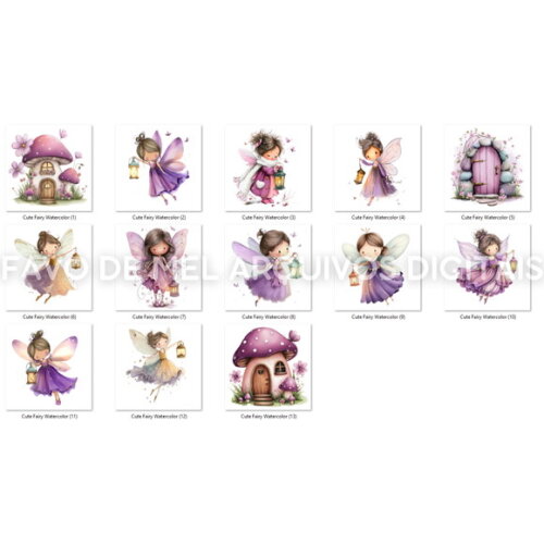 Kit Digital Jardim das Fadas #15 Fadinhas Lilás Aquarela Png