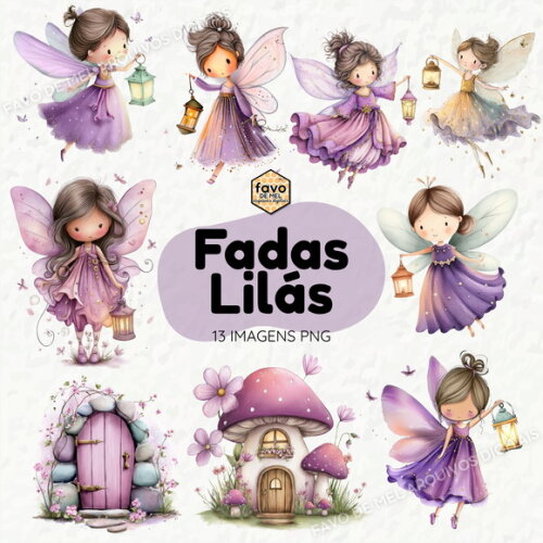 Kit Digital Jardim das Fadas #15 Fadinhas Lilás Aquarela Png