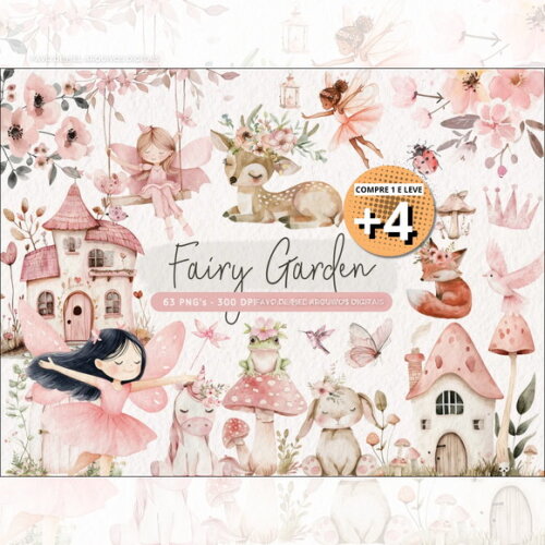Kit Digital Jardim das Fadas Aquarela #1 Png -pague 1 Leve 5