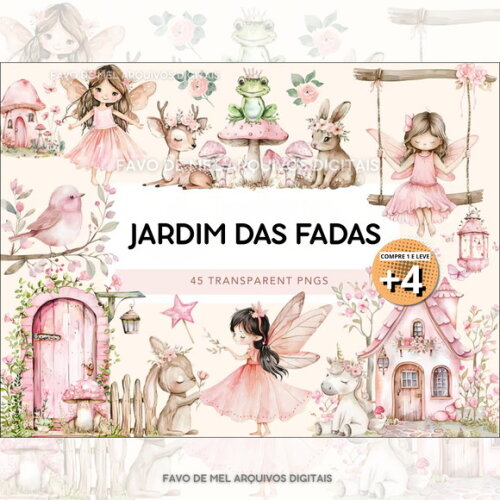 Kit Digital Jardim das Fadas Aquarela #10 Png Fadinhas