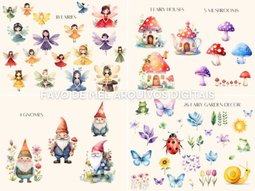 Kit Digital Jardim das Fadas Aquarela #11 Png