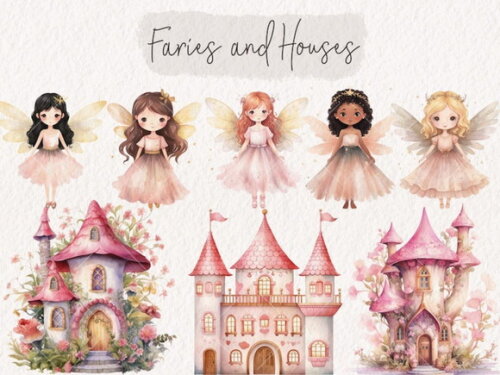 Kit Digital Jardim das Fadas Aquarela #2 Png -pague 1 Leve 5