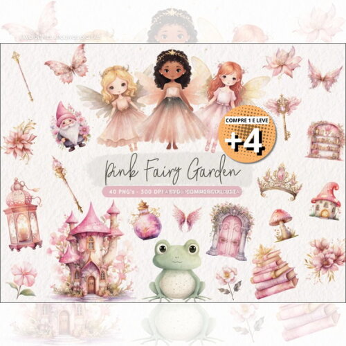 Kit Digital Jardim das Fadas Aquarela #2 Png -pague 1 Leve 5