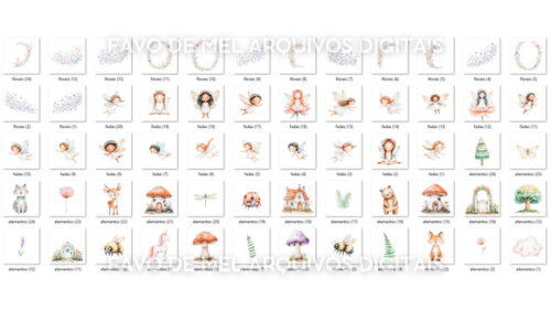 Kit Digital Jardim das Fadas Aquarela #4 Png Premium