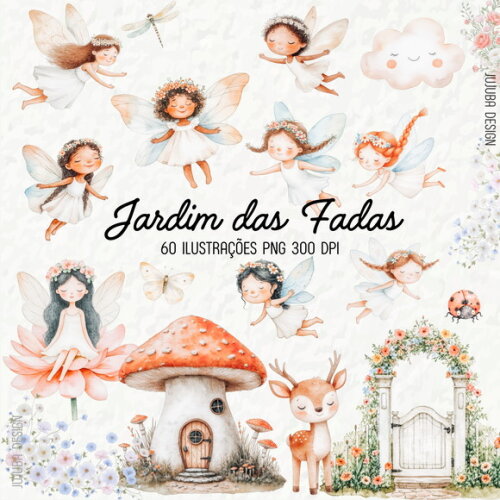 Kit Digital Jardim das Fadas Aquarela #4 Png Premium