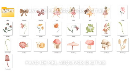 Kit Digital Jardim das Fadas Aquarela #7 Png Premium + Papel