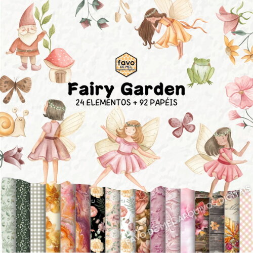 Kit Digital Jardim das Fadas Aquarela #7 Png Premium + Papel