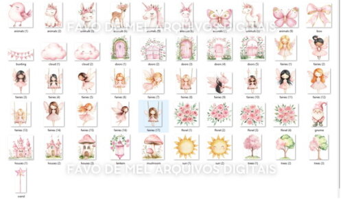 Kit Digital Jardim das Fadas Aquarela #5 Png Premium