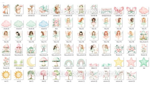 Kit Digital Jardim das Fadas Aquarela #6 Png Premium