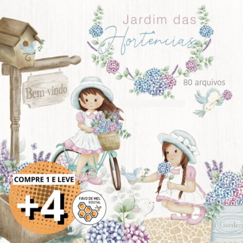 Kit Digital Jardim das Hortencias Aquarela