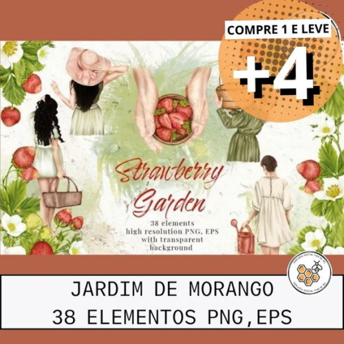 Kit Digital Jardim de Morango Aquarela - Strawberry Garden