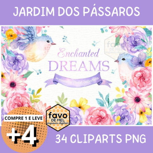 Kit Digital Jardim dos Pássaros Aquarela - Enchanted Dreams