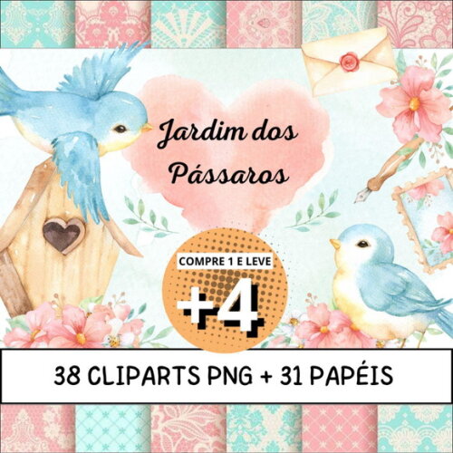 Kit Digital Jardim dos Pássaros Aquarela - Love Birds