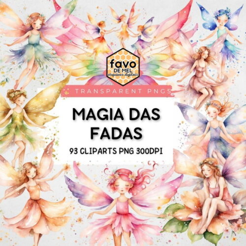 Kit Digital Jardim Encantado Aquarela - Magia das Fadas Png