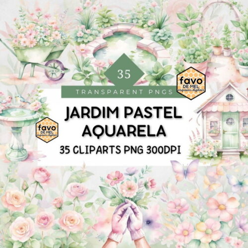 Kit Digital Jardim Pastel Aquarela - Garden Life (msp)