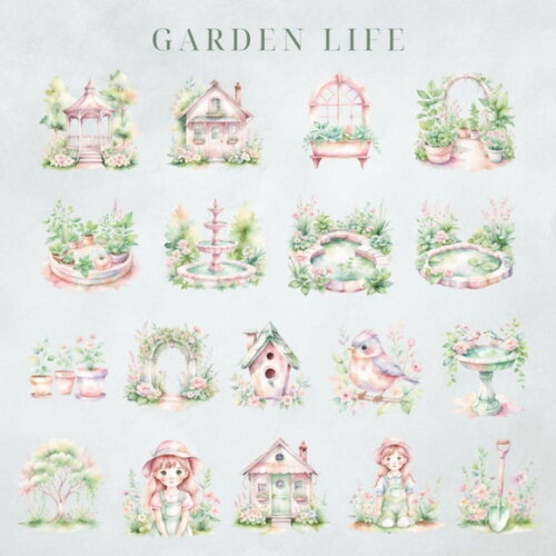Kit Digital Jardim Pastel Aquarela - Garden Life (msp)