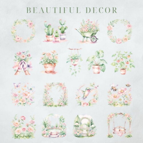 Kit Digital Jardim Pastel Aquarela - Garden Life (msp)