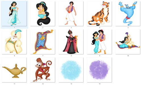 Kit Digital Jasmine e Aladdin Aquarela Png Premium