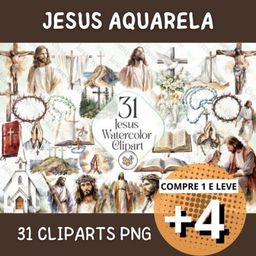 Kit Digital Jesus Aquarela - Jesus Watercolor Clipart