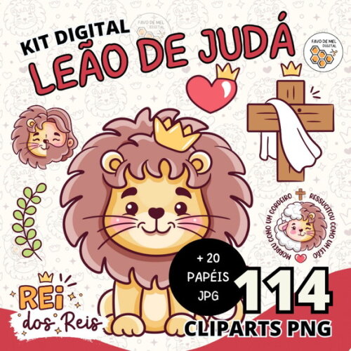 Kit Digital Jesus Leão de Judá - Elementos e Papéis