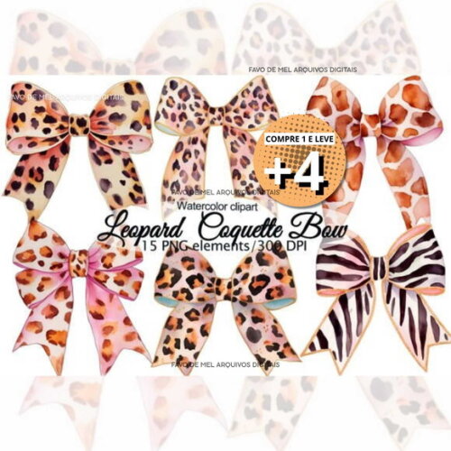 Kit Digital Laços Animal Print Aquarela Png Oncinha