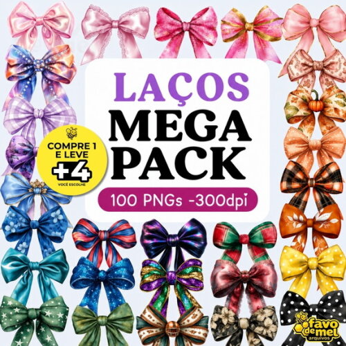 Kit Digital Laços Aquarela - Mega Pack 100 Ilustrações